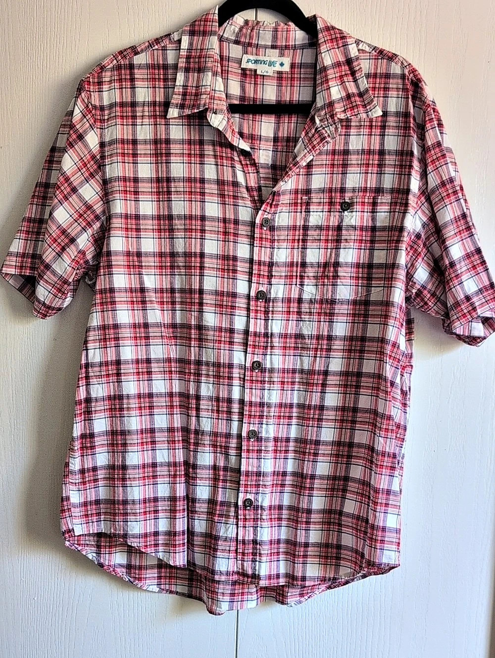 Sporting Life Plaid Short Sleeve Shirt Red & White Large